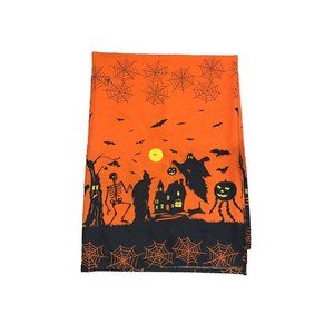 Halloween 60” x 96” Scary Orange & Black Cloth Tablecloth READ